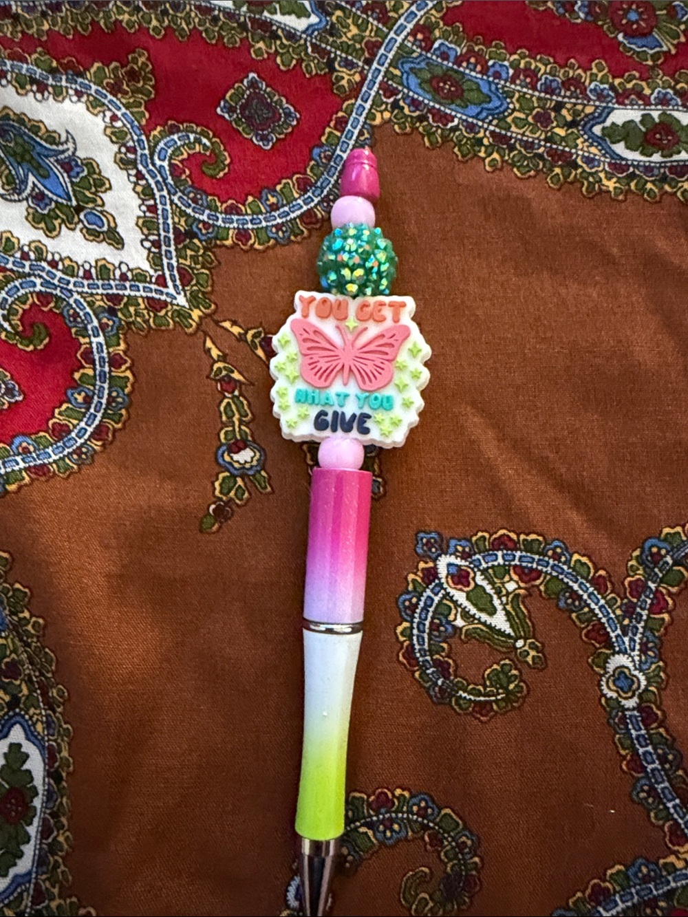 Inspirational Pink Gradient Beaded Pen - You Get What You Give 2/$10